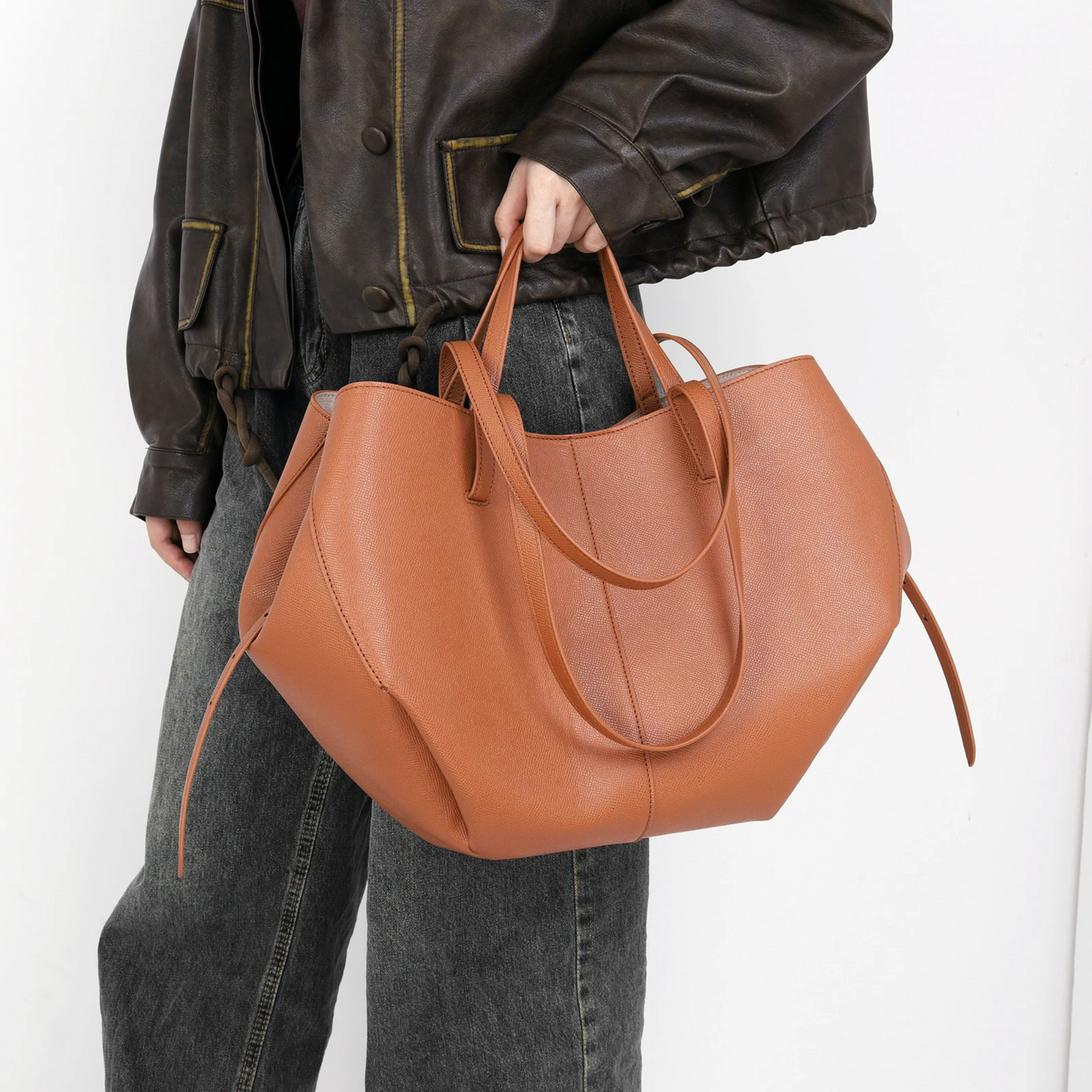 Polène Cyme inspired Textured Leather Bag